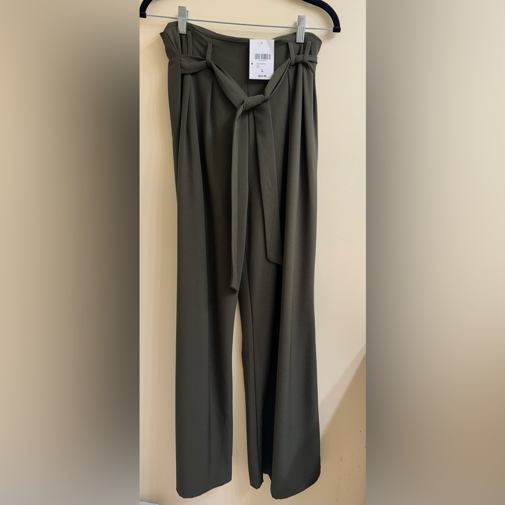 Forever 21 Olive Green High-Waisted Tie Pants